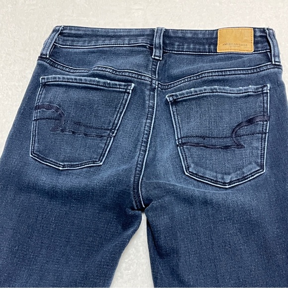American Eagle Hi-Rise Jegging Super Stretch X 4 Distressed Dark Wash Size 2 - Picture 4 of 14
